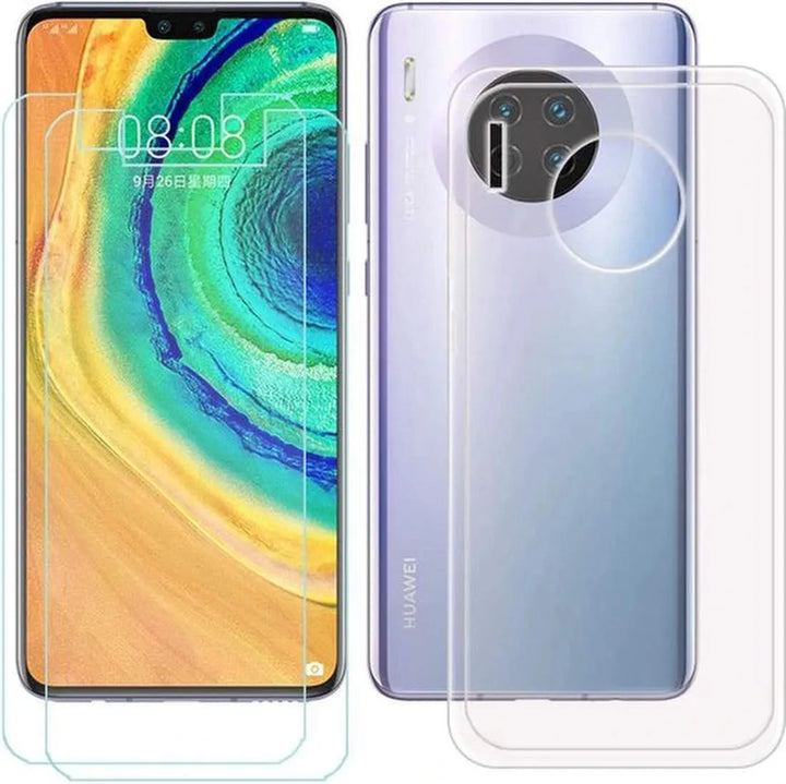 Huawei Mate 30 Hoesjes – Transparante TPU Siliconen Backcover – Inclusief 2x Gehard Glas Screenprotector – Anti-kras-Ilumina Benelux