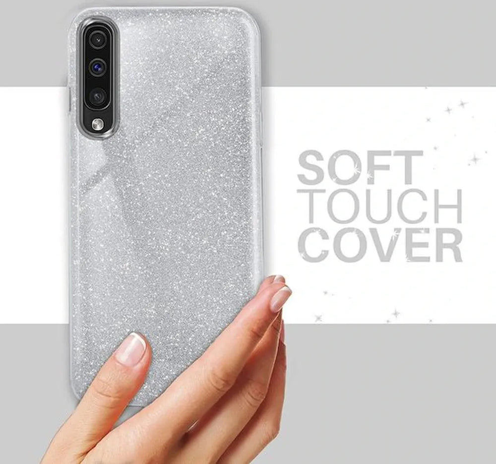Samsung Galaxy A30S Hoesjes – Siliconen TPU Backcover – Glitter BlingBling – Schokbestendig – Zilver-Ilumina Benelux