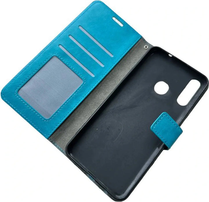 Samsung Galaxy A20S Hoesjes – Bookcase Portemonneehoes – Pasjeshouder – Magneetsluiting – Turquoise-Ilumina Benelux
