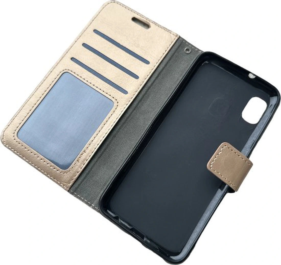 Samsung Galaxy A10e Hoesjes – Portemonnee Bookcase – Pasjeshouder – Magneetsluiting – Goud