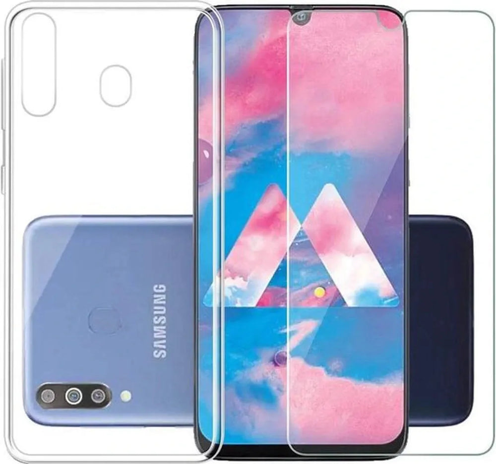 Samsung Galaxy A60 Hoesjes – TPU Siliconen Backcover – 2x Gehard Glas Screenprotector – Transparant-Ilumina Benelux