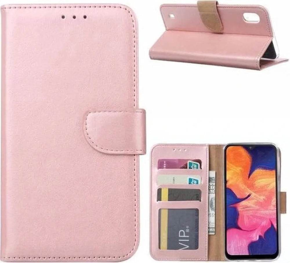 Samsung Galaxy A20S Hoesjes – Bookcase Portemonnee – Magneetsluiting – 2x Gehard Glas Screenprotector – Roségoud-Ilumina Benelux