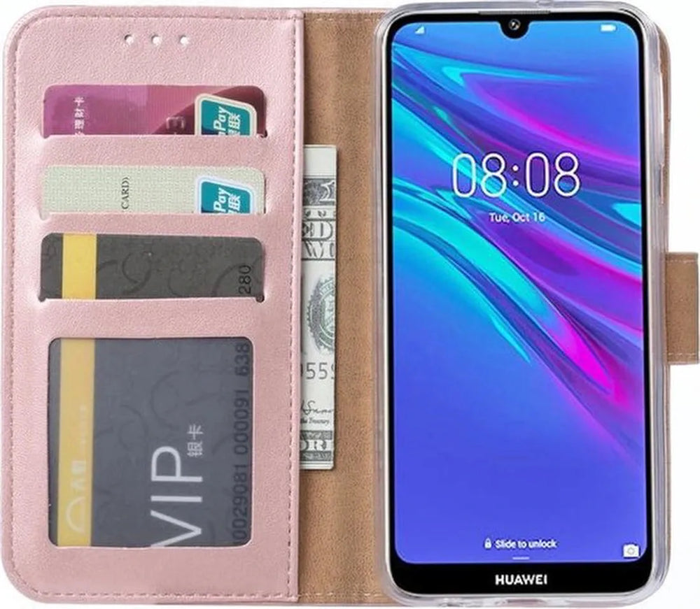 Huawei Y6 Pro 2019 Hoesjes – Portemonnee Hoes – Pasjeshouder – Magneetsluiting – Roségoud-Ilumina Benelux