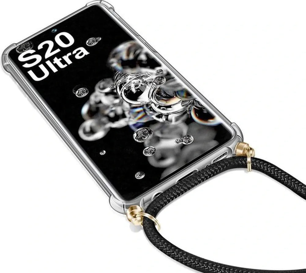 Samsung Galaxy S20 Ultra Hoesjes – Backcover met koord – Schokbestendig – Schouder/nek draagriem – Zwart-Ilumina Benelux