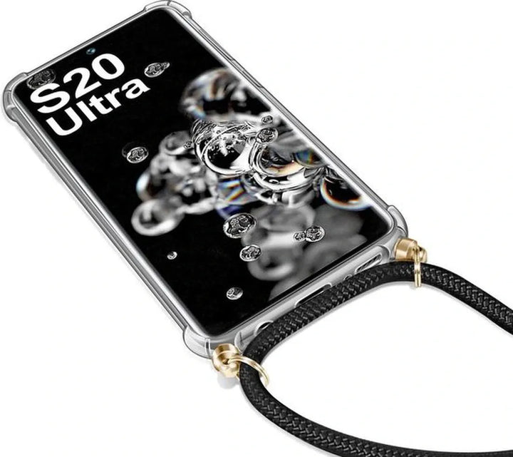 Samsung Galaxy S20 Ultra Hoesjes – Backcover met koord – Schokbestendig – Schouder/nek draagriem – Zwart-Ilumina Benelux