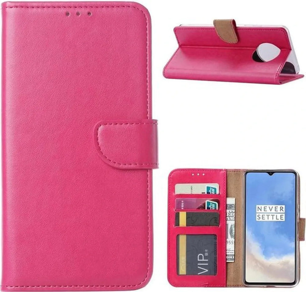 OnePlus 7T Hoesjes – Portemonnee Hoes – Pasjeshouder – Magneetsluiting – Roze-Ilumina Benelux
