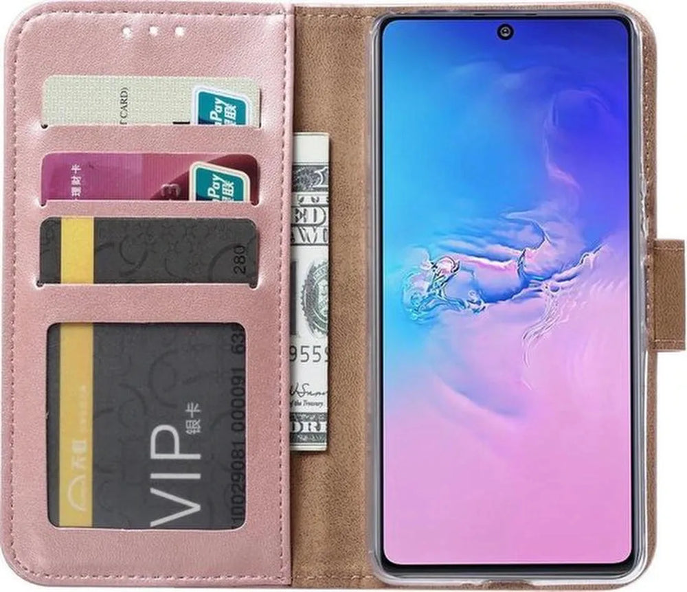 Samsung Galaxy A91 Hoesjes – Bookcase Portemonnee Hoes – Pasjeshouder – Magneetsluiting – Roségoud-Ilumina Benelux