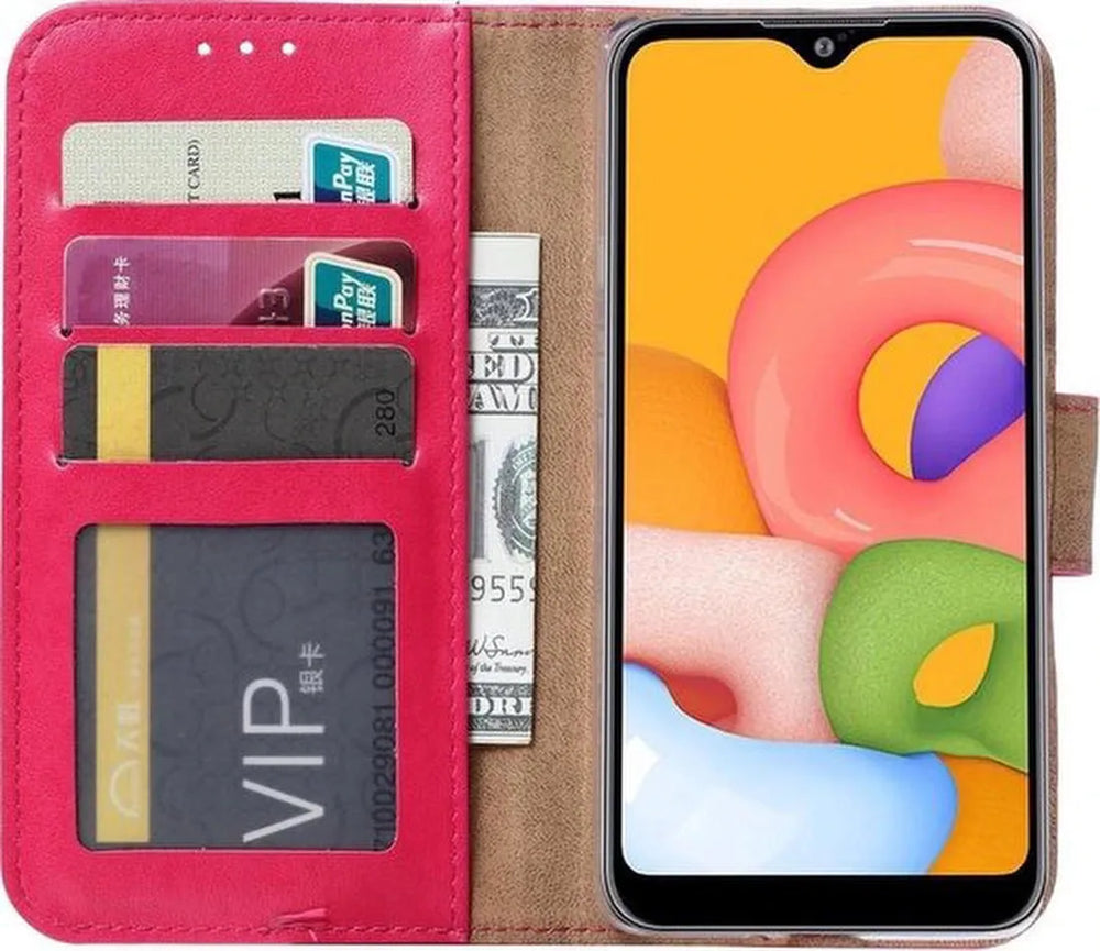 Samsung Galaxy M10 Hoesjes – Portemonnee Hoes – Pasjeshouder – 2x Gehard Glas Screenprotector – Roze-Ilumina Benelux