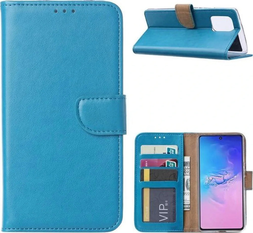 Samsung Galaxy S10 Lite Hoesjes – Bookcase Portemonnee – Magneetsluiting – 2x Gehard Glas Screenprotector – Turquoise-Ilumina Benelux