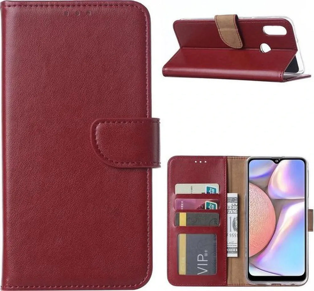 Samsung Galaxy A20S Hoesjes – Bookcase Portemonnee – Magneetsluiting – 2x Gehard Glas Screenprotector – Bordeaux-Ilumina Benelux