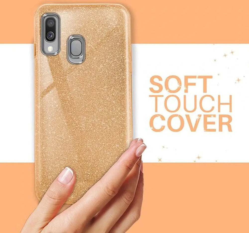 Samsung Galaxy A40 Hoesjes – Siliconen TPU Backcover – Glitter BlingBling – Schokbestendig – Goud-Ilumina Benelux