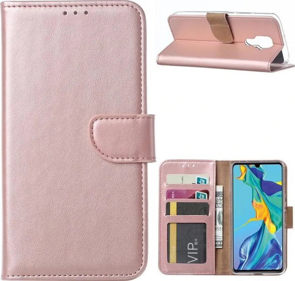 Huawei Mate 30 Lite Hoesjes – Bookcase Portemonnee Hoes – Pasjeshouder – Magneetsluiting – Roségoud-Ilumina Benelux