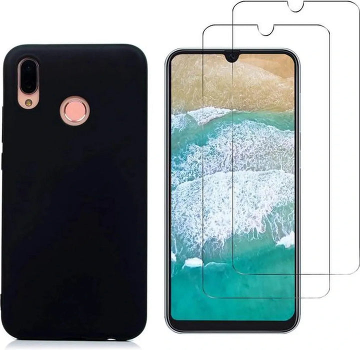 Samsung Galaxy A60 Hoesjes – Soft TPU Siliconen Backcover – 2x Gehard Glas Screenprotector – Zwart-Ilumina Benelux