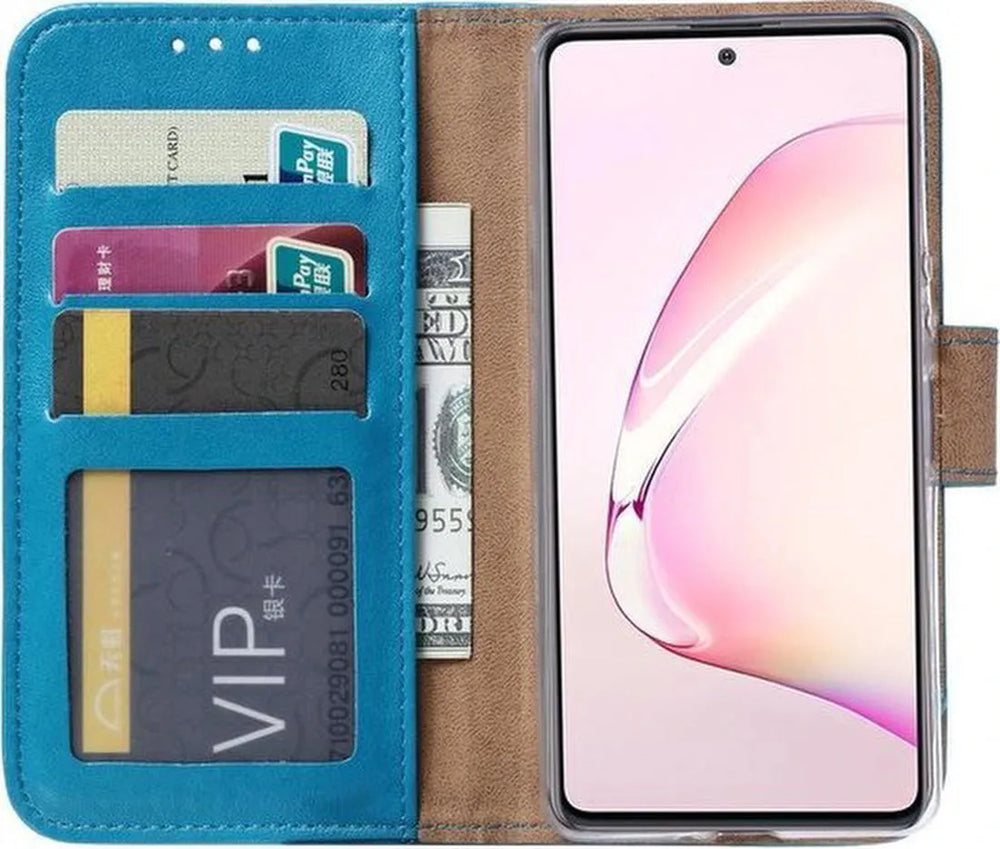 Samsung Galaxy A81 Hoesjes – Portemonnee Hoes – Pasjeshouder – 2x Gehard Glas Screenprotector – Turquoise-Ilumina Benelux