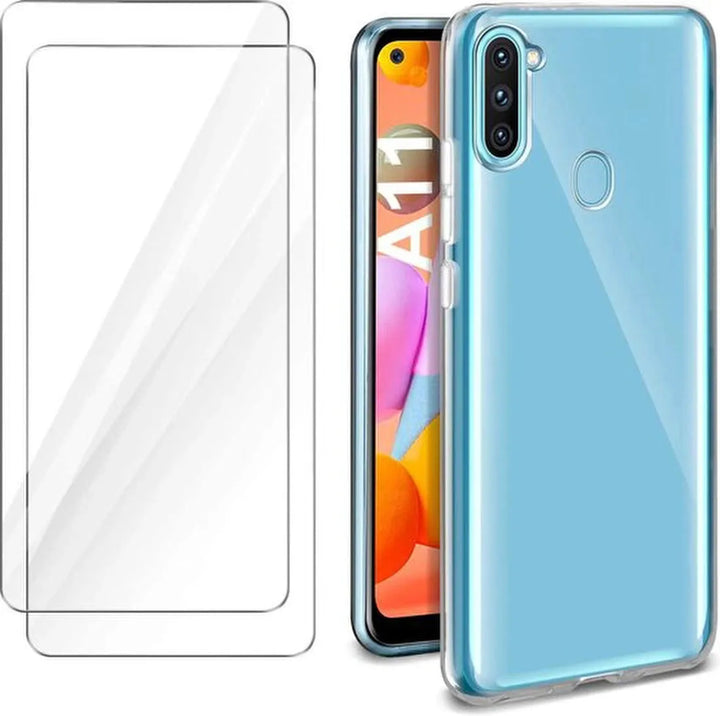 Samsung Galaxy A11 Hoesjes – TPU Siliconen Backcover – 2x Gehard Glas Screenprotector-Ilumina Benelux