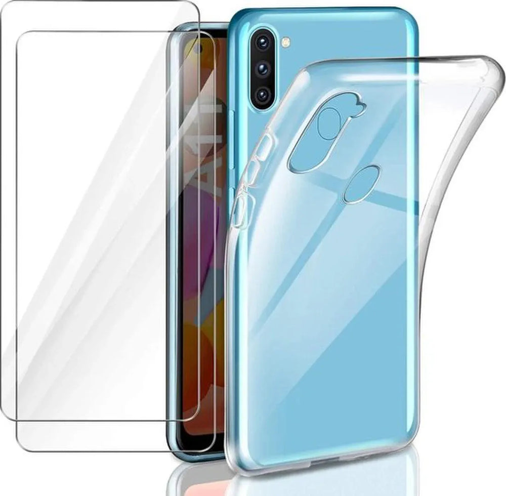 Samsung Galaxy A11 Hoesjes – TPU Siliconen Backcover – 2x Gehard Glas Screenprotector-Ilumina Benelux