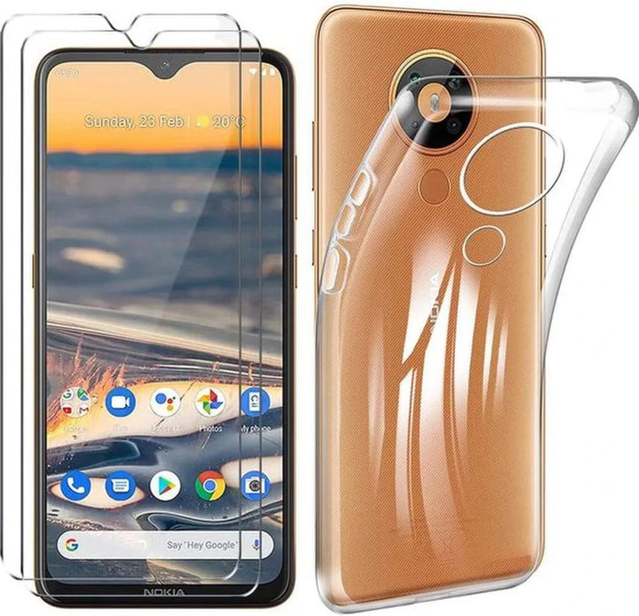 Nokia 5.3 Hoesjes – Transparante TPU Siliconen Backcover – 2x Screenprotector Gehard Glas – Anti-kras-Ilumina Benelux