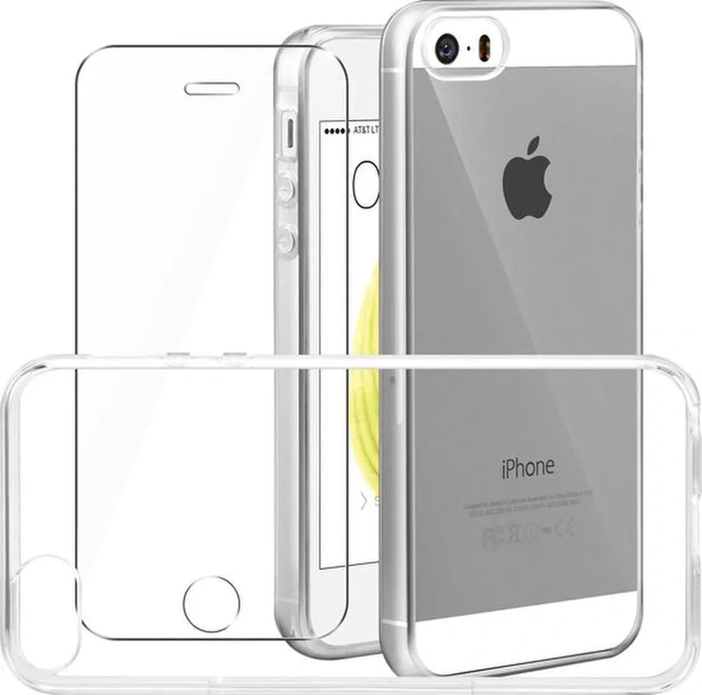 iPhone 5/5C/5S/SE Hoesjes – Transparante Soft TPU Siliconen Backcover – 2x Gehard Glas Screenprotector – Anti-kras-Ilumina Benelux