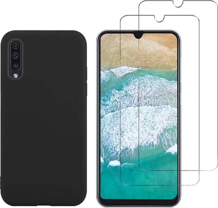 Samsung Galaxy A20S Hoesjes – TPU Siliconen Backcover – 2x Gehard Glas Screenprotector – Zwart-Ilumina Benelux