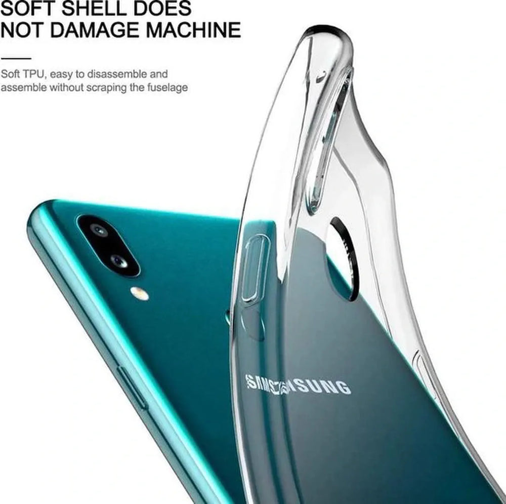 Samsung Galaxy A21 Hoesjes – Transparante TPU Siliconen Backcover – Inclusief 2x Gehard Glas Screenprotector – Anti Kras-Ilumina Benelux