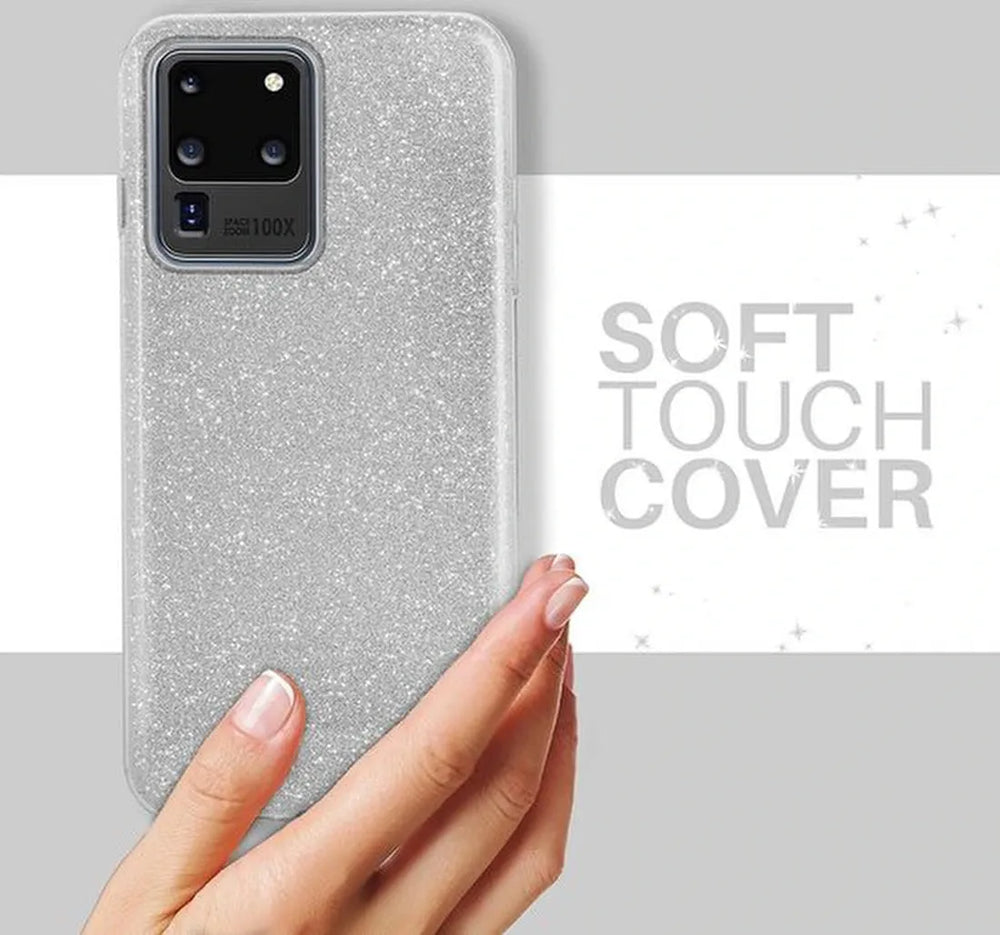 Samsung Galaxy S20 Ultra Hoesjes – Siliconen TPU Backcover – Glitters BlingBling Cover – Zilver-Ilumina Benelux