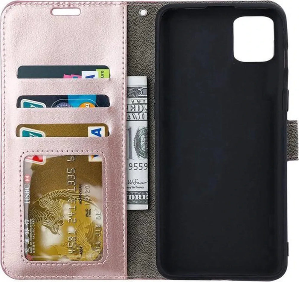 Samsung Galaxy A41 Hoesjes – Portemonnee Hoes – Bookcase met Pasjeshouder – Magneetsluiting – Roségoud-Ilumina Benelux