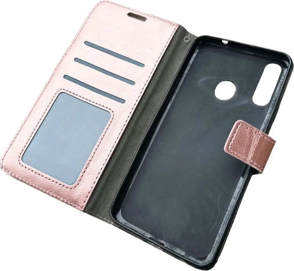 Motorola Moto E6S Hoesjes – Bookcase Portemonnee Hoes – Pasjeshouder – Magneetsluiting – Roségoud-Ilumina Benelux