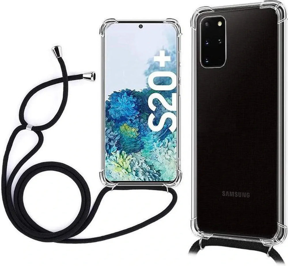 Samsung Galaxy S20 Plus Hoesjes – Backcover met Koord – Schokbestendig – Draagriem Schouder/Nek – Zwart-Ilumina Benelux