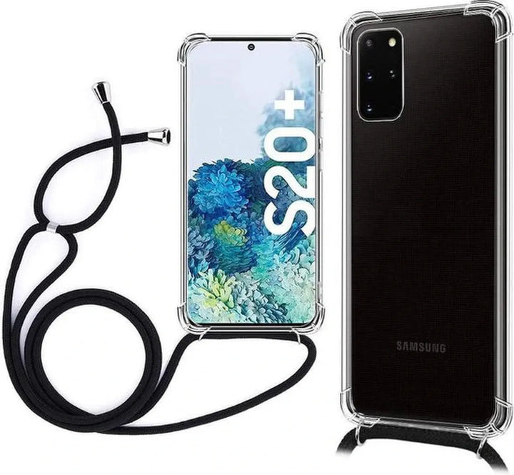 Samsung Galaxy S20 Plus Hoesjes – Backcover met Koord – Schokbestendig – Draagriem Schouder/Nek – Zwart-Ilumina Benelux