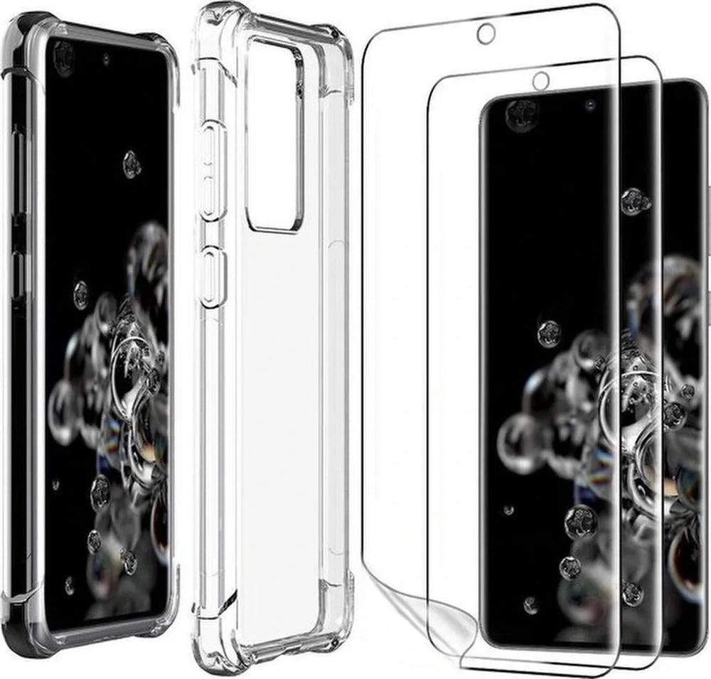 Samsung Galaxy S20 Ultra Hoesjes – Anti-shock Hybride Backcover – 2x Screenprotector Gehard Glas – Transparant-Ilumina Benelux
