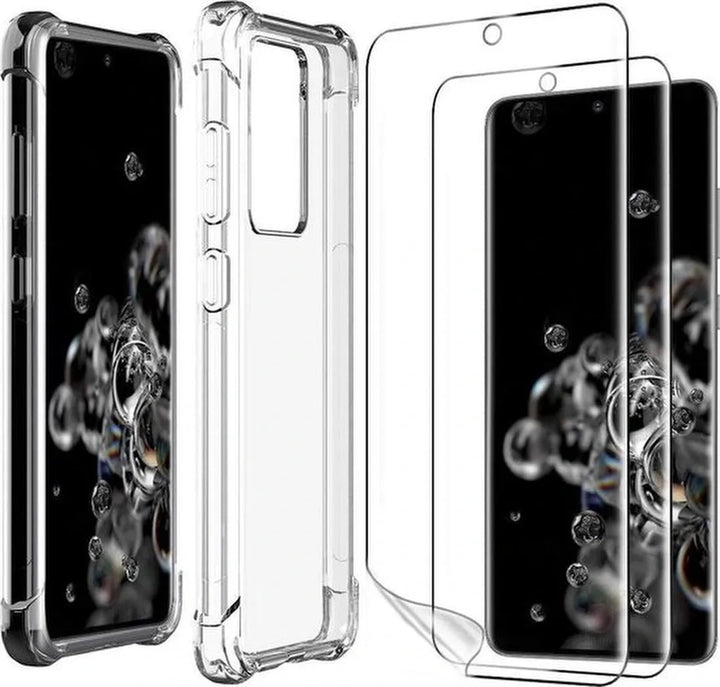 Samsung Galaxy S20 Ultra Hoesjes – Anti-shock Hybride Backcover – 2x Screenprotector Gehard Glas – Transparant-Ilumina Benelux