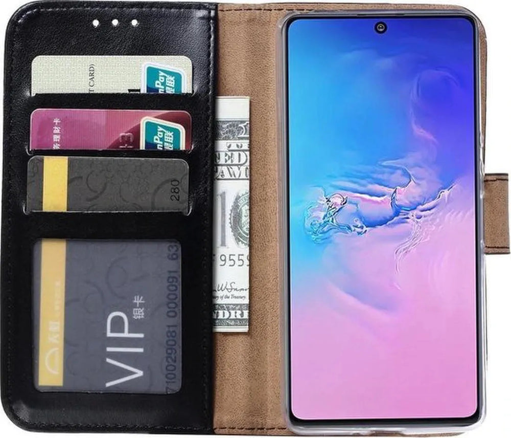 Samsung Galaxy A91 Hoesjes – Portemonnee Hoes – Pasjeshouder – Magneetsluiting – Zwart-Ilumina Benelux