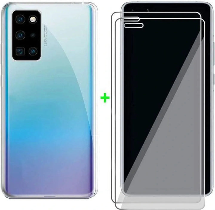 Huawei P40 Pro Hoesjes – Soft TPU Siliconen Backcover – 2x Gehard Glas Screenprotector – Transparant-Ilumina Benelux