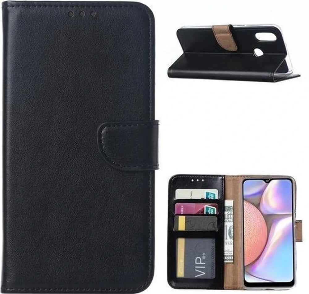 Samsung Galaxy A10e Hoesjes – Portemonnee Hoes – Pasjeshouder – 2x Gehard Glas Screenprotector – Zwart-Ilumina Benelux