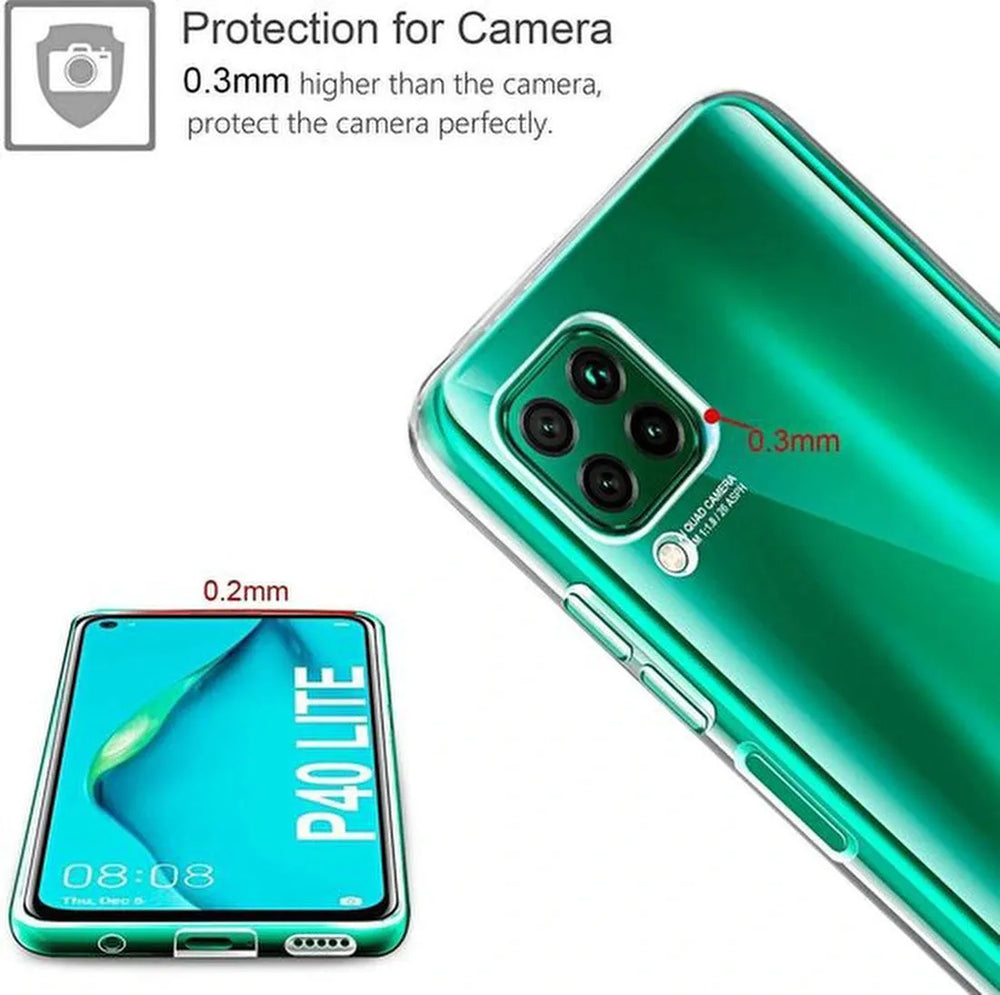 Huawei P40 Lite Hoesjes – TPU Siliconen Backcover – Inclusief 2x Gehard Glas Screenprotector – Transparant-Ilumina Benelux