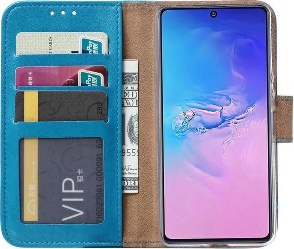 Samsung Galaxy A91 Hoesjes – Portemonnee Hoes – Pasjeshouder – Magneetsluiting – Turquoise-Ilumina Benelux