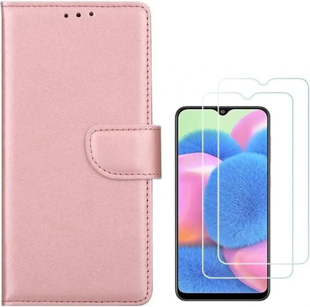 Samsung Galaxy A50S Hoesjes – Bookcase Portemonnee – Magneetsluiting – 2x Gehard Glas Screenprotector – Roségoud-Ilumina Benelux
