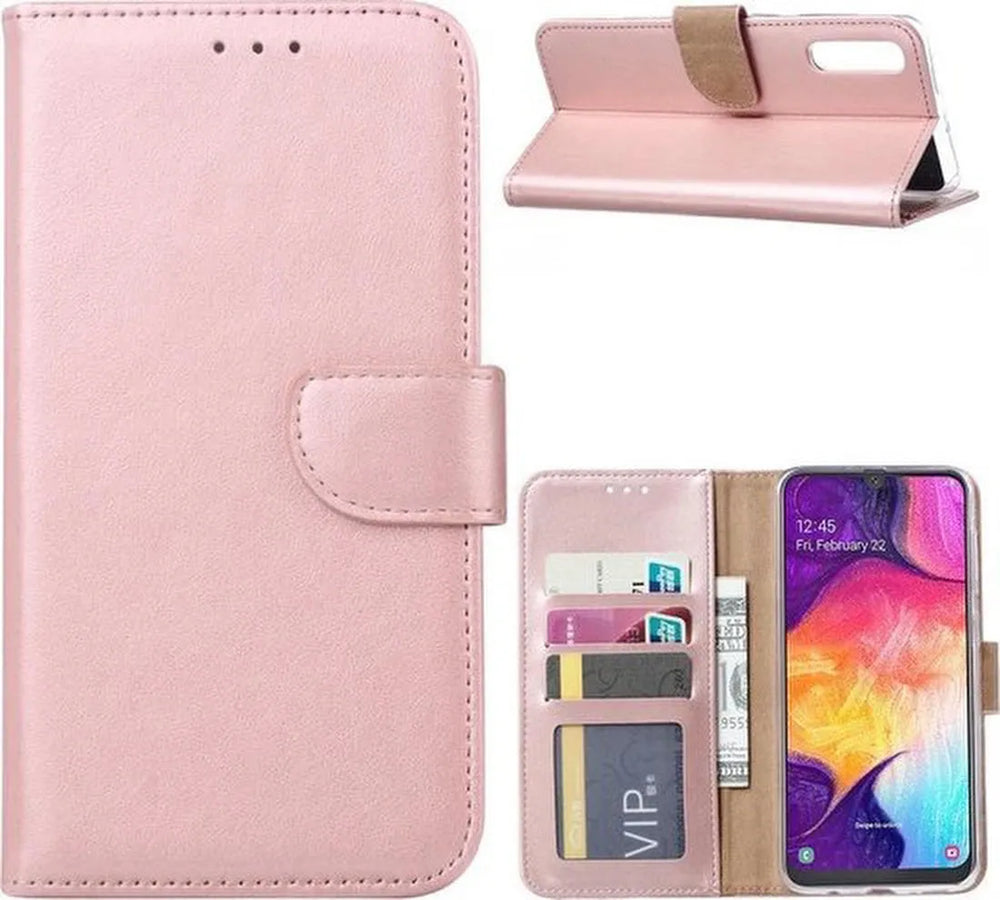 Samsung Galaxy A50S Hoesjes – Bookcase Portemonnee – Magneetsluiting – 2x Gehard Glas Screenprotector – Roségoud-Ilumina Benelux