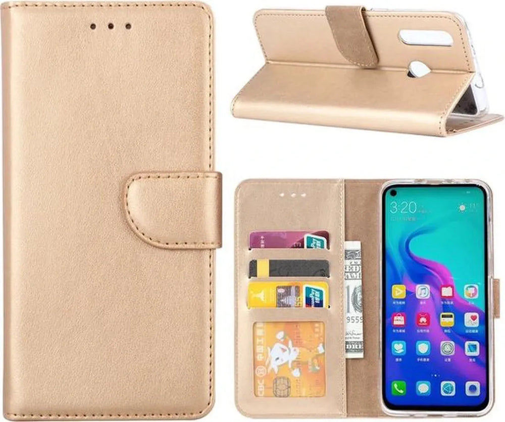 Huawei Nova 4 Hoesjes – Bookcase Portemonnee Hoes – Pasjeshouder – Magneetsluiting – Goud-Ilumina Benelux
