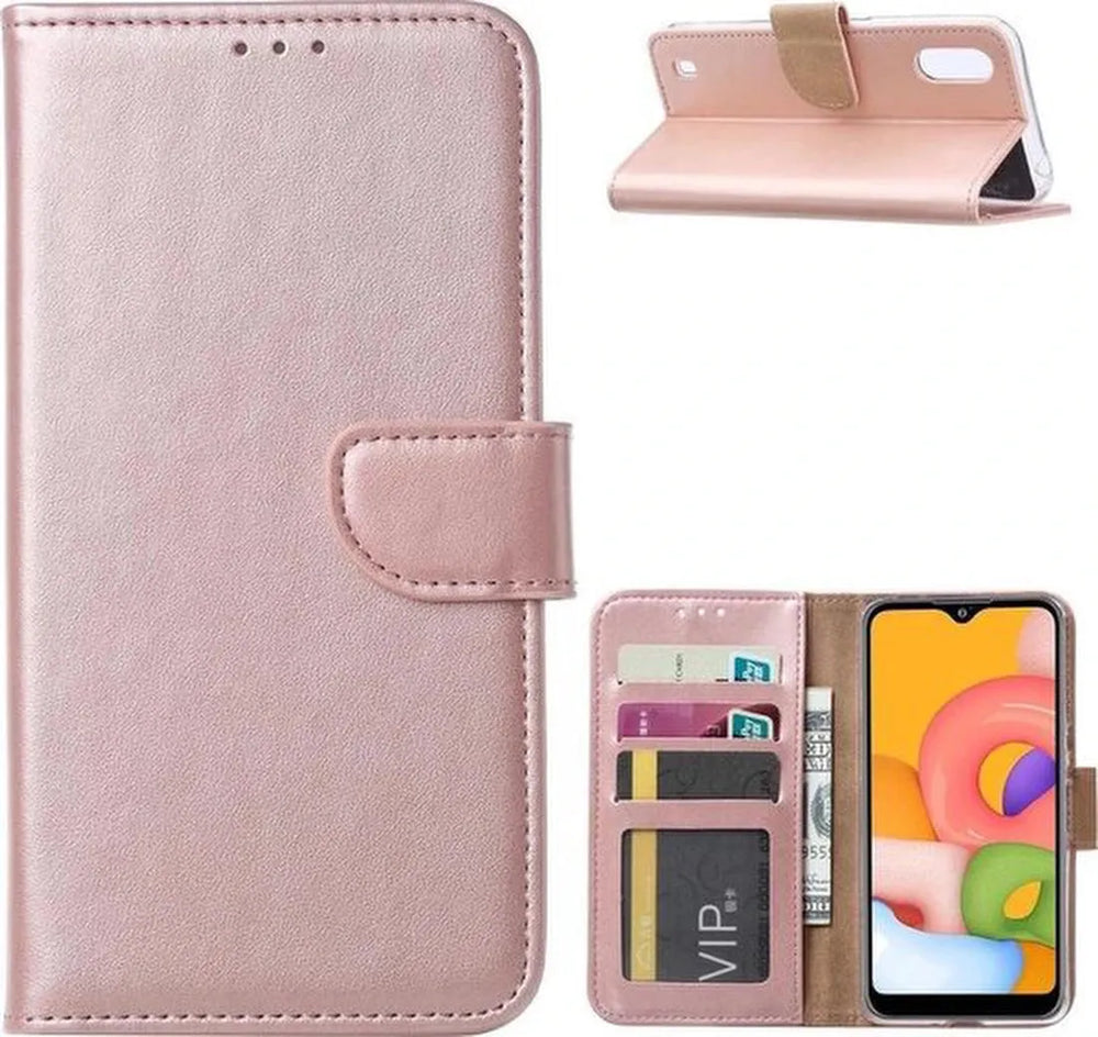 Samsung Galaxy M10 Hoesjes – Portemonnee Hoes – Pasjeshouder – 2x Gehard Glas Screenprotector – Roségoud-Ilumina Benelux
