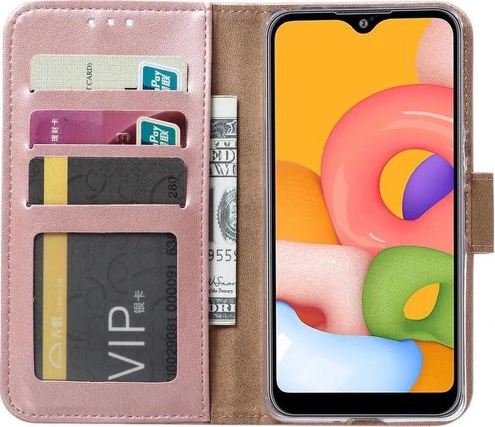 Samsung Galaxy M10 Hoesjes – Portemonnee Hoes – Pasjeshouder – 2x Gehard Glas Screenprotector – Roségoud-Ilumina Benelux