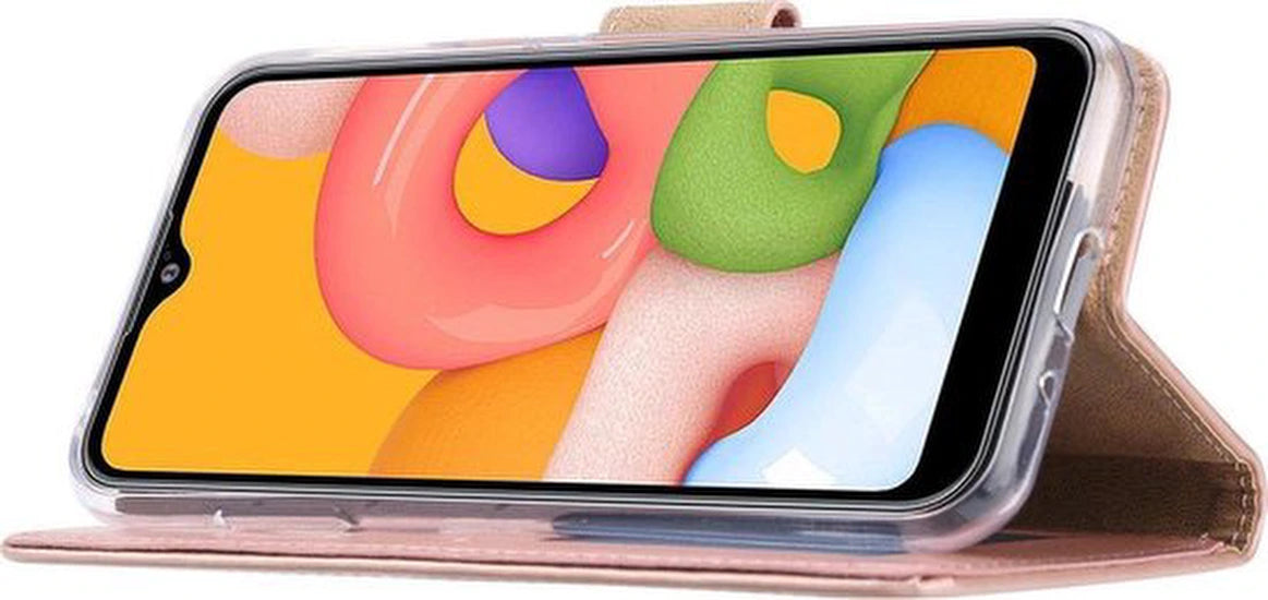hoesje Geschikt voor: Samsung Galaxy M10 Portemonnee Roségoud met 2x Glas Screenprotector