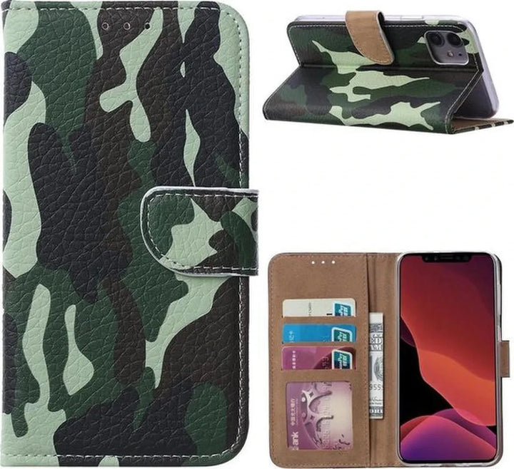 iPhone 11 Pro Max Hoesjes – Bookcase Portemonnee Hoes – Camouflage – Pasjeshouder – Magneetsluiting-Ilumina Benelux