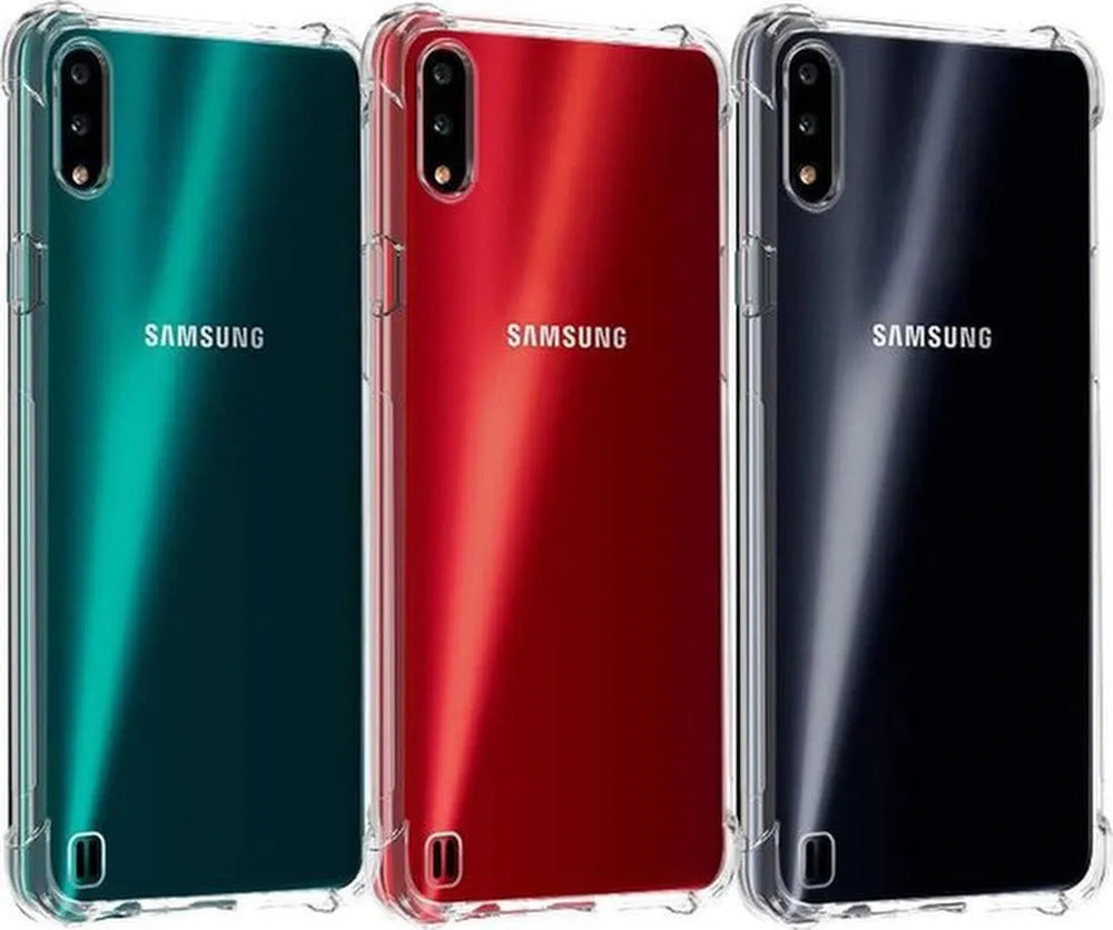 Samsung Galaxy A01 Hoesjes – Anti-Shock Hybride Backcover + 2x Screenprotector Gehard Glas – Transparant-Ilumina Benelux