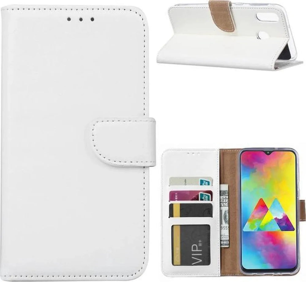 Samsung Galaxy M20 Hoesjes – Bookcase Portemonneehoes – Pasjeshouder – Magneetsluiting – Wit-Ilumina Benelux