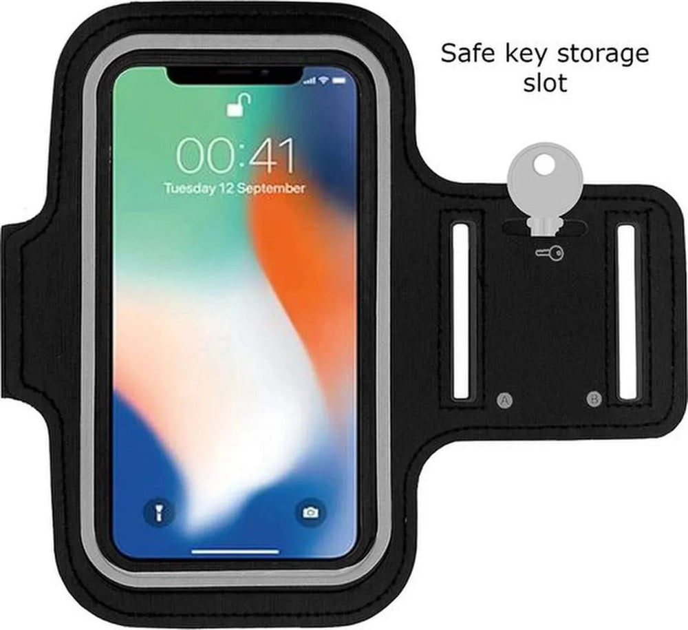 Sportarmband – Geschikt voor iPhone 11 Pro/XS/X/8/7/6S/6 – Neopreen – Comfortabel – Sleutelhouder – Zwart-Ilumina Benelux