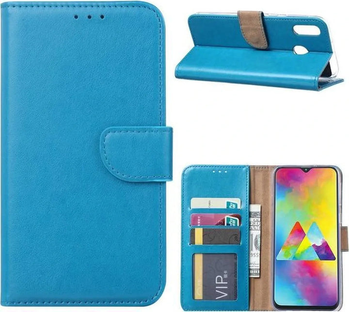 Samsung Galaxy M20 Hoesjes – Portemonnee Hoes – Pasjeshouder – Magneetsluiting – Turquoise-Ilumina Benelux