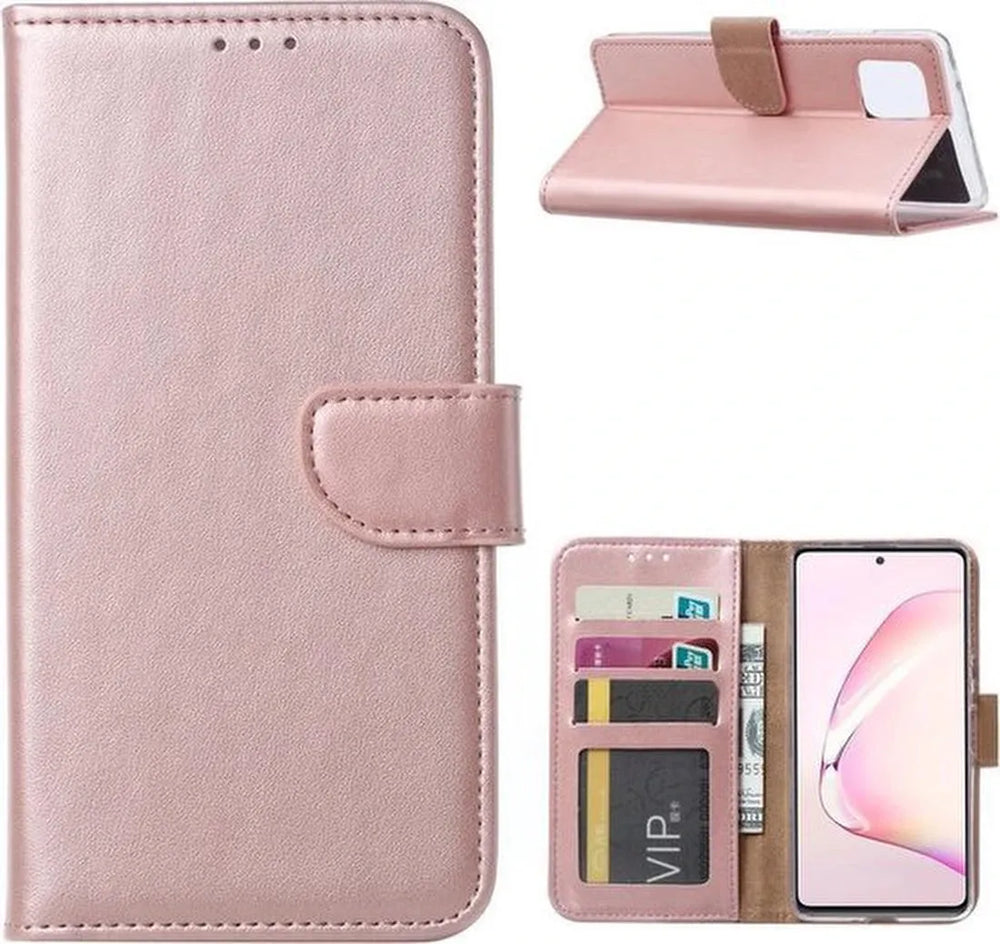 Samsung Galaxy A81 Hoesjes – Portemonnee Hoes – Pasjeshouder – 2x Gehard Glas Screenprotector – Roségoud-Ilumina Benelux