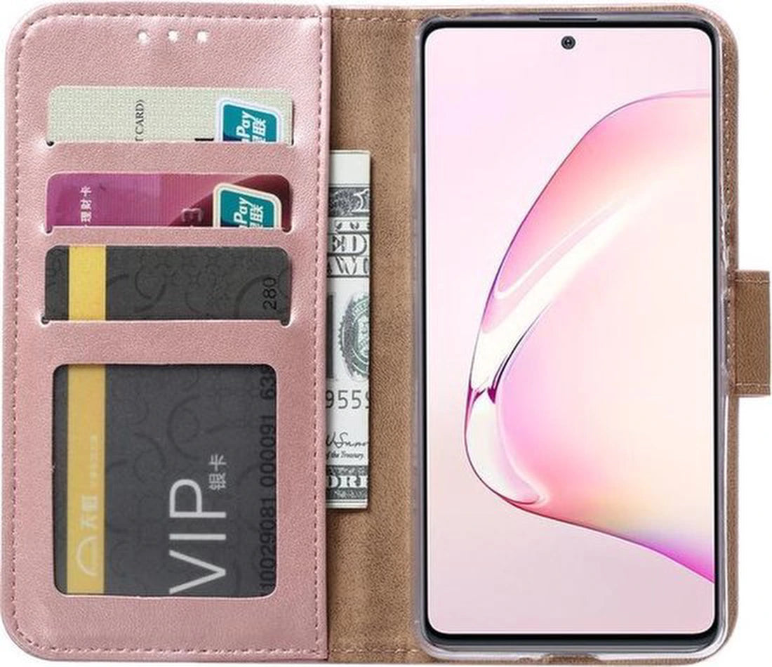 Samsung Galaxy A81 Hoesjes – Portemonnee Hoes – Pasjeshouder – 2x Gehard Glas Screenprotector – Roségoud