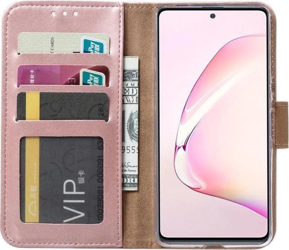Samsung Galaxy A81 Hoesjes – Portemonnee Hoes – Pasjeshouder – 2x Gehard Glas Screenprotector – Roségoud-Ilumina Benelux
